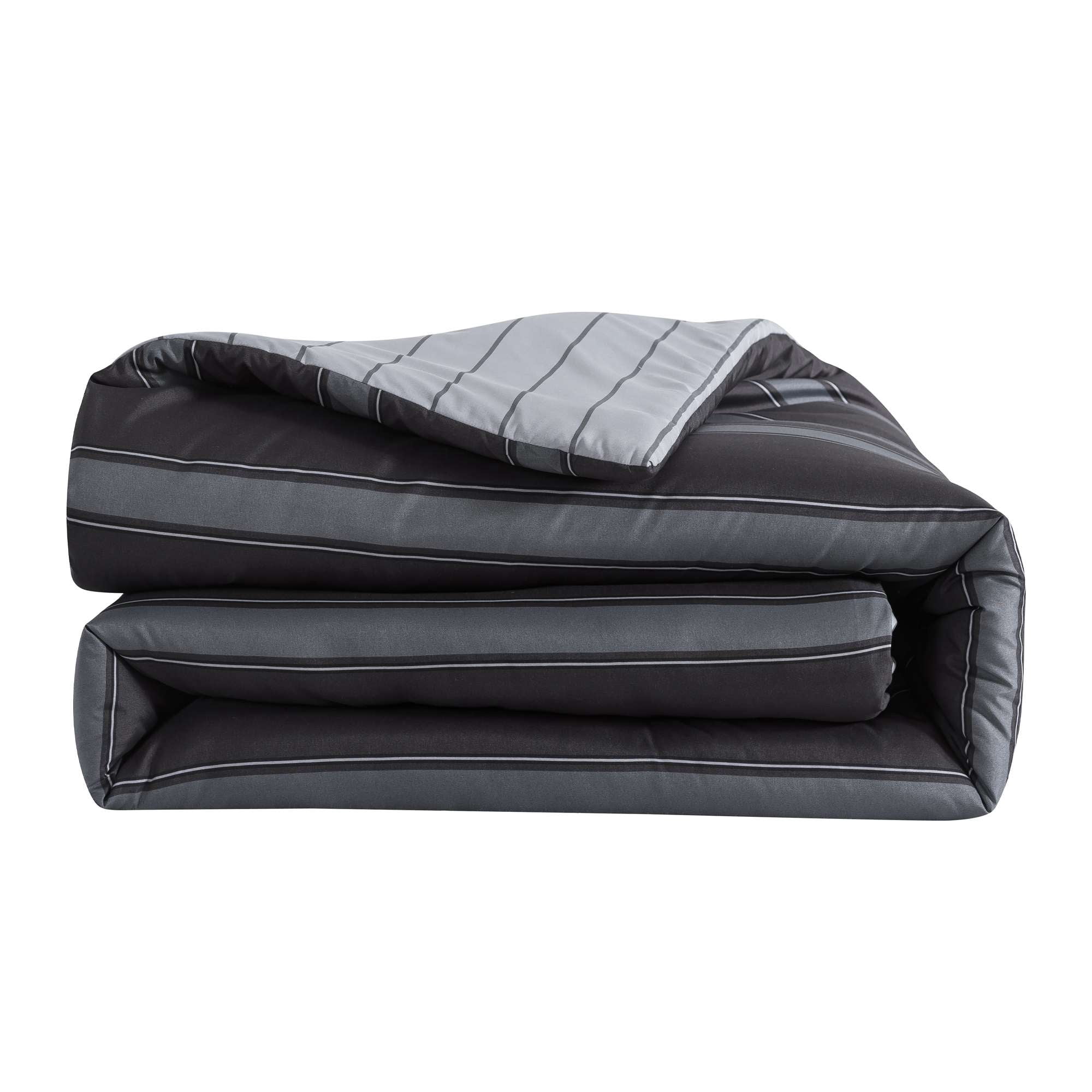 Mainstays Full/Queen Comforter Set, All-Season, 3-Piece, Dark Grey Stripe