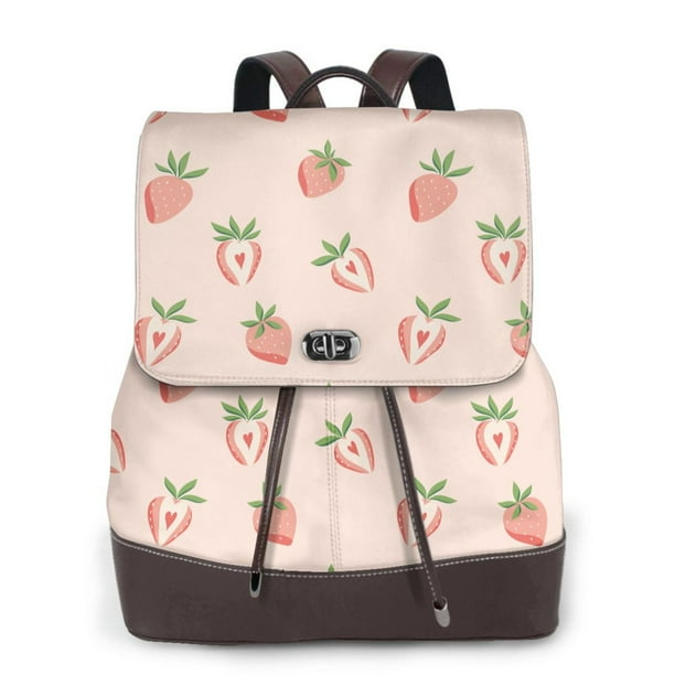Disketp Strawberries Mochila de Cuero para Mujer, Bolso de Espalda Antirrobo con Estilo para Viaje, Trabajo y Uso Diario