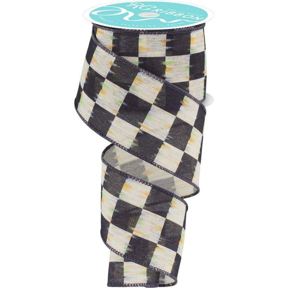 2.5" Bold Antique Checkerboard Ribbon: Black (10 Yards)
