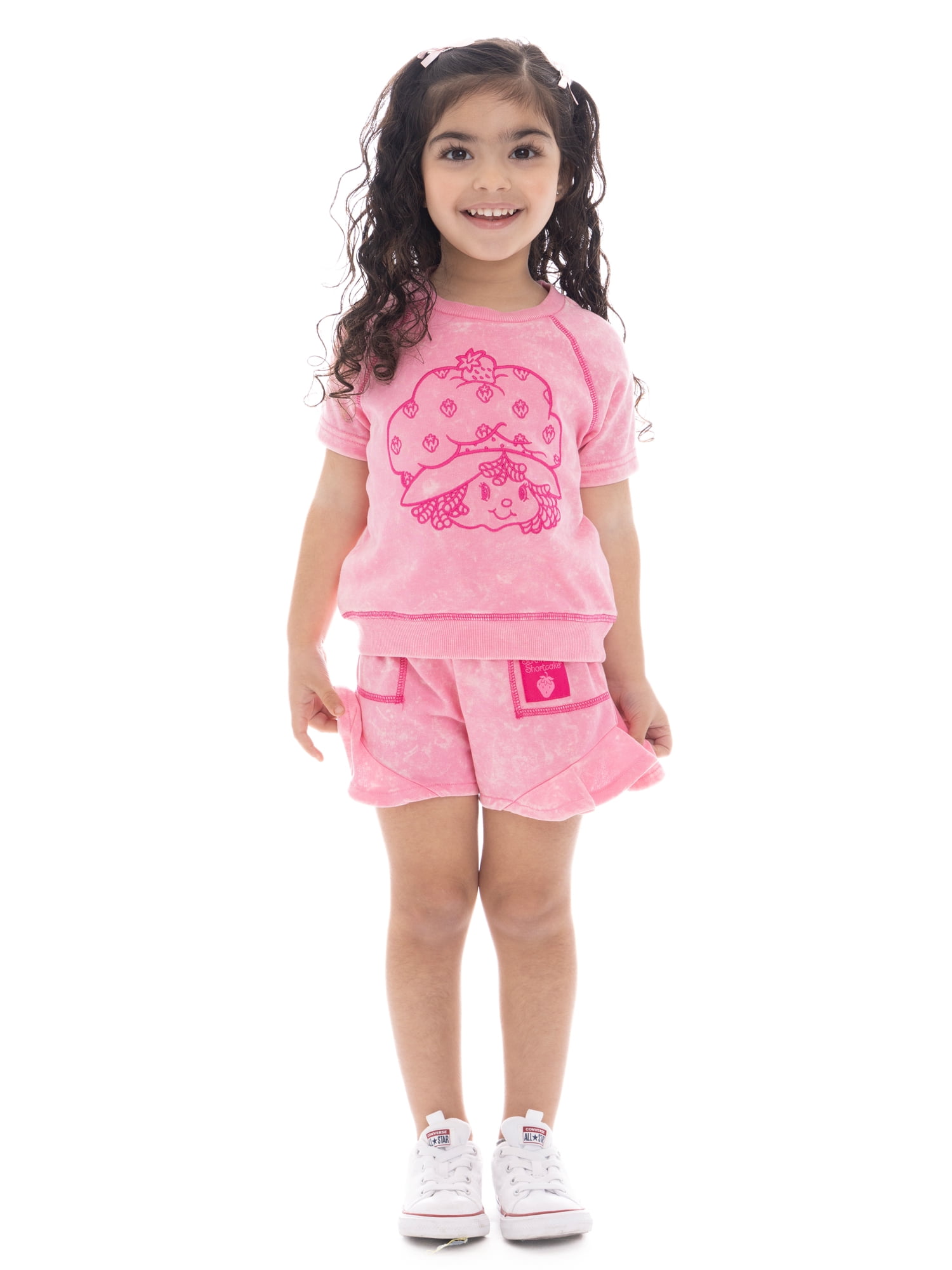 Strawberry Shortcake Toddler Girls' Embroidered Graphic Top and Ruffle Shorts Set, 2-Piece, Sizes 12M-5T