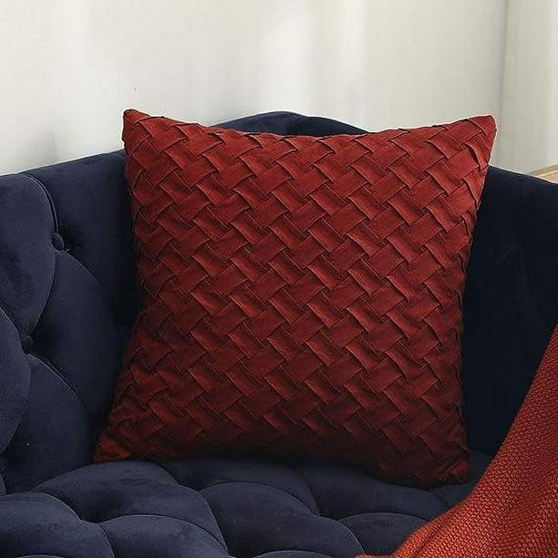 Xiao Hua Funda de cojín decorativa con diseño de tejido de canasta, de ante súper suave, cuadrada y lisa, para sofá o coche (rojo óxido, 45,7 x 45,7 cm)