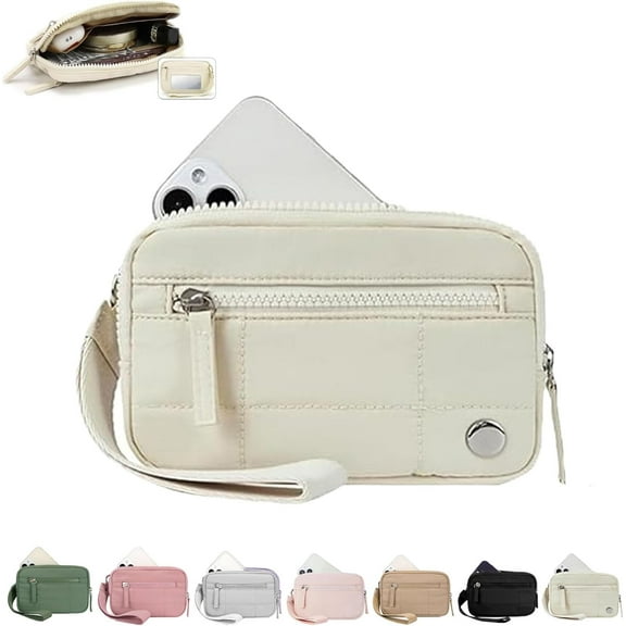 Maperiodrvel Wristlet, Essential Wristlet Wallets for Women with 3 Zipper Purse, Small Nylon Quilted Wristlet Pouch