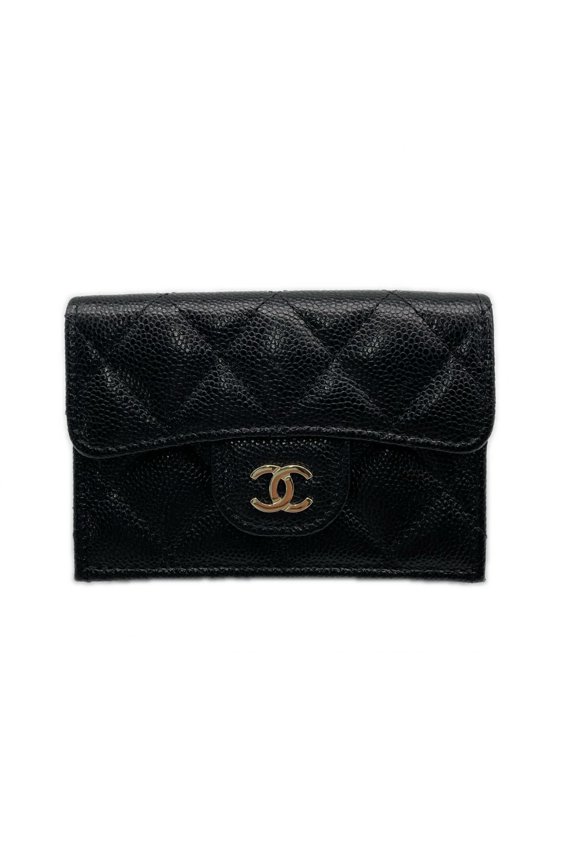 Pre-Owned CHANEL Matelass Compact Wallet AP0230 Tri-fold Black Caviar Leather Women's