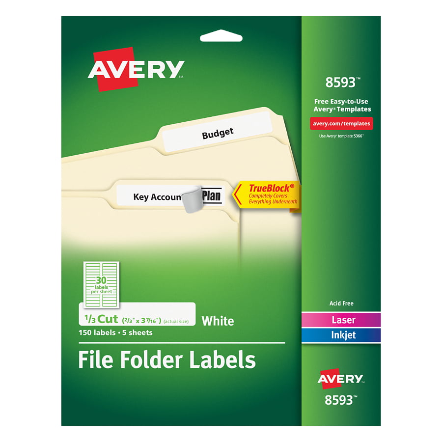 Avery File Folder Labels, 2/3" x 3-7/16", 150 White Labels (8593