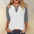 thumbnail image 2 of ManxiVoo Relaxed Fit Womens Top V Neck 3 4 Sleeve Button Front Shirt with Raglan Sleeves for Summer L Size Grey, 2 of 5