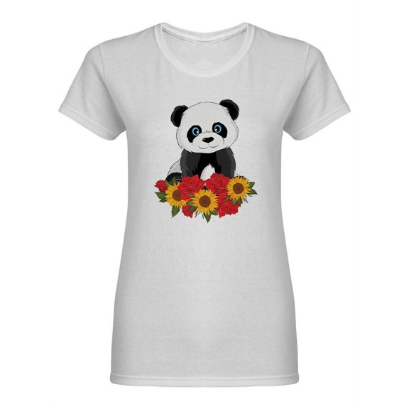 Panda With Roses And Sunflowers Shaped Tee Women's -Image by Shutterstock