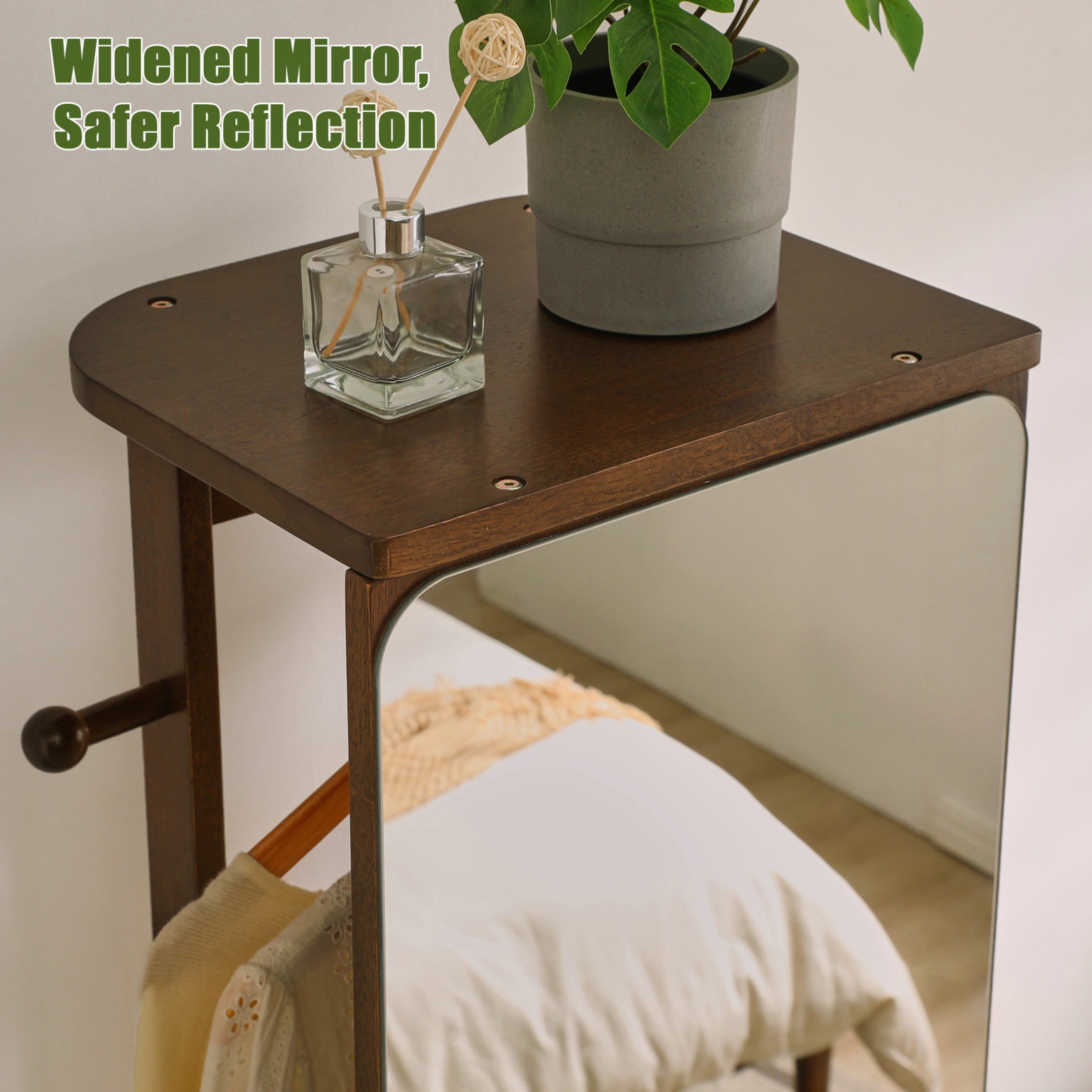 Noble House 67.72" Rotating Full Length Mirror Cabinet, Solid Rubber Wood Jewelry Armoire, Walnut