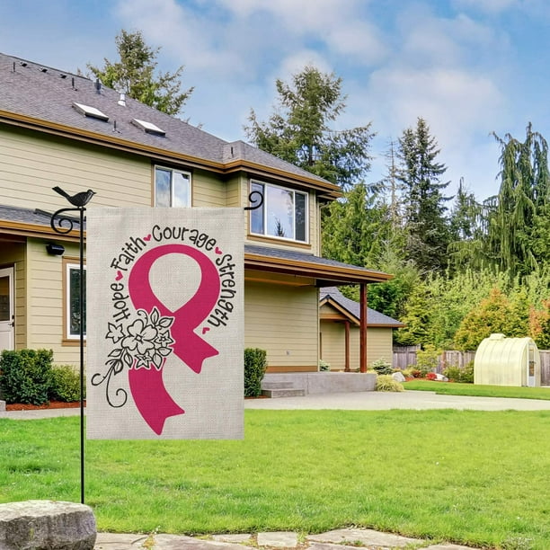 AVOIN Breast Cancer Awareness Ribbon Garden Flag Vertical Double