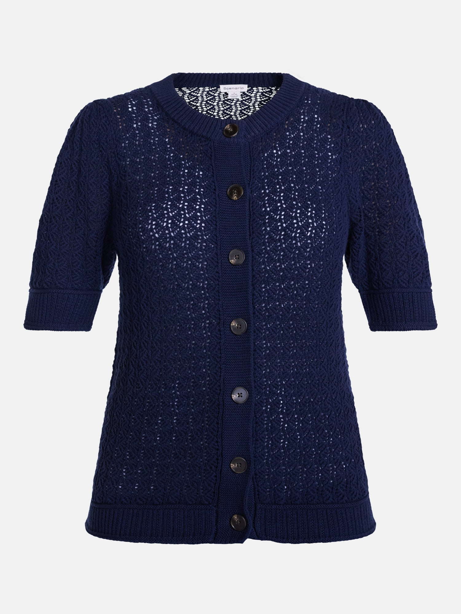 Scenario Women's and Women's Plus Crewneck Cardigan with Short Sleeves, Lightweight, Sizes XS-4X