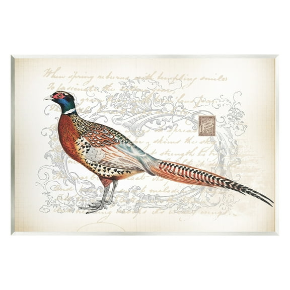 Stupell Industries Pheasant & Vintage Pattern Animals & Insects Painting Unframed Art Print Wall Art, 15 x 10