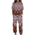 thumbnail image 2 of YABCSAZ Lounge Sets for Women 2 Piece Round Neck Tops Floral Printed and Elastic Waist Pants with Pockets Summer Casual Loose Soft Comfortable Sets, 2 of 5