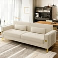 thumbnail image 6 of 85.63'' Mid-Century Modern Beige Velvet Sofa Couch with Metal Gold Legs, 3 Seater Tufted Loveseat Couches with 2 Lumbar Pillows for Living Room and Apartment, 6 of 8