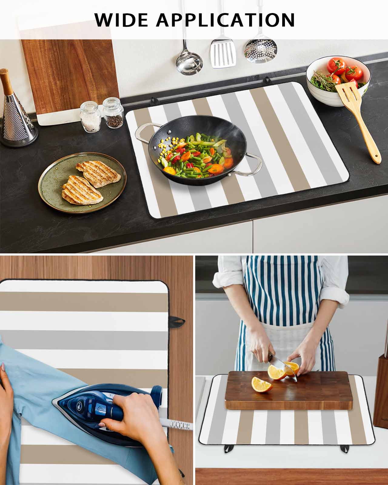 nqOlkjepod Large Induction Cooktop Protector Mat 24"x21", Brown Grey Striped Stove Top Covers for Electric Stove, Geometric Vertical Stripes White Stove Burner Cover Mats, Glass Top Stove Cover
