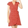 thumbnail image 3 of Allegra K Women's V-Neck Floral Ruffle Hem Short Sleeve Mini Faux Wrap Dress, 3 of 7