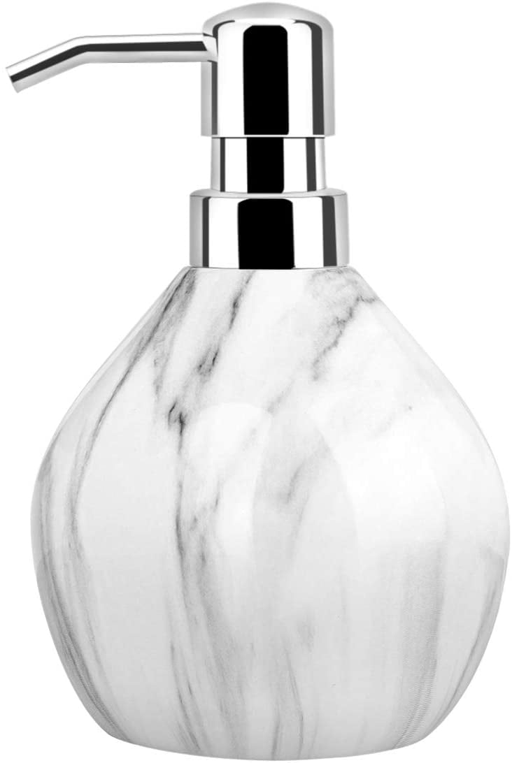 Luxspire Hand Soap Dispenser, 15.2 oz Marble Hand Lotion Bottle,   Pump Lotion Container, Refillable Liquid Hand Soap Jar, Resin Shower Dispensers for Bathroom, Kitchen, Gravel White