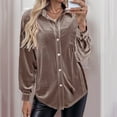 thumbnail image 5 of Feimerou Velvet Tops for Women Vintage Long Sleeve Button Down Shirts 2025 Spring Outfits Dressy Casual Velour Blouses with Pockets Valentine'S Day Gifts, 5 of 8