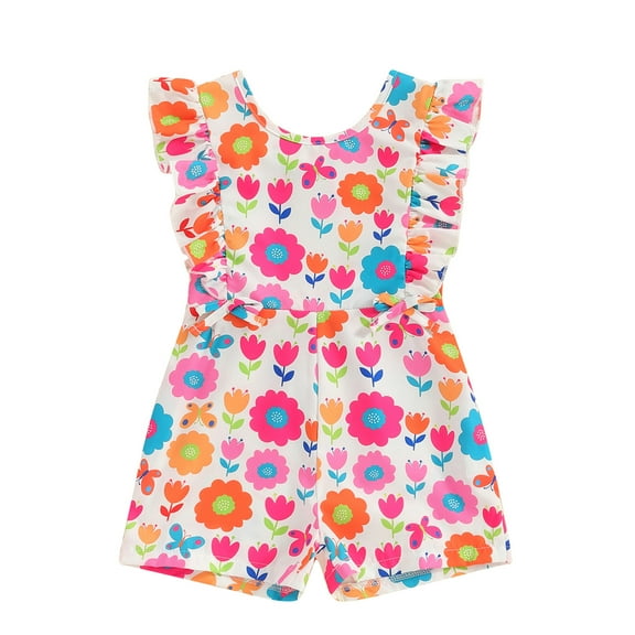 Bagilaanoe Toddler Baby Girl Summer Jumpsuit Shorts Floral Print Flying Sleeve Bodysuit 6M 12M 24M 3T 4T Kids One Piece Romper