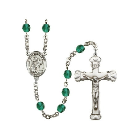 St. Martin of Tours Silver-Plated Rosary 6mm December Blue Fire Polished Beads Crucifix Size 1 5/8 x 1 medal charm