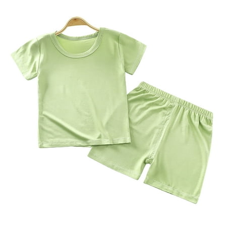 

2Pcs Baby T-shirt Kit Round Neck Kids Unisex Tops Pants Suit for Summer