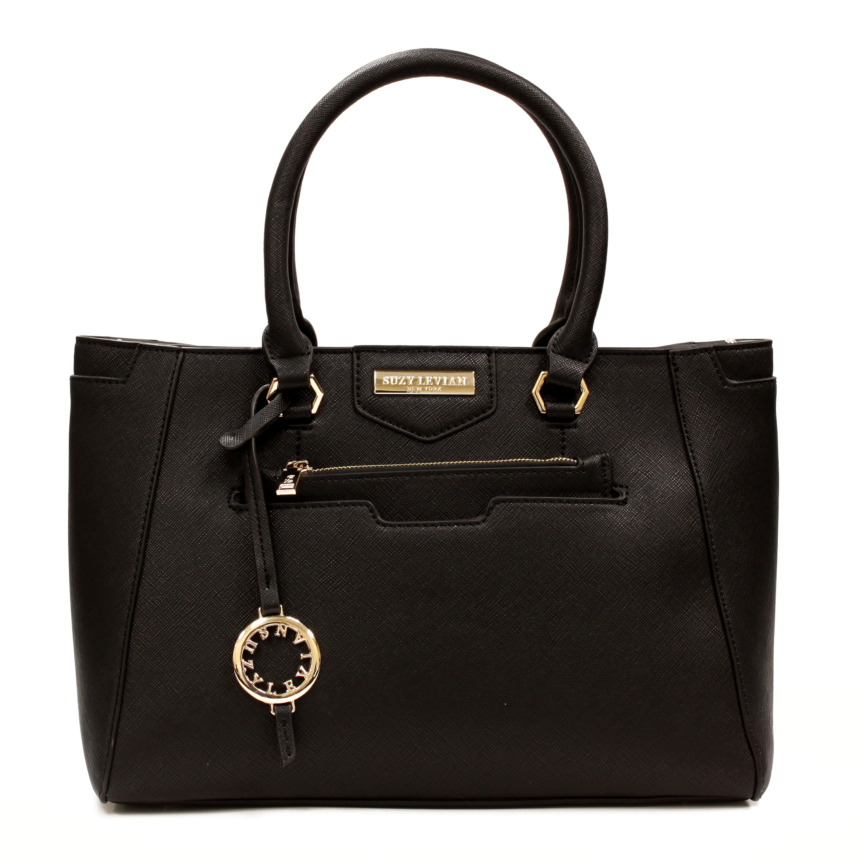 Suzy Levian Black Saffiano Faux Leather Satchel Handbag - Walmart.com ...