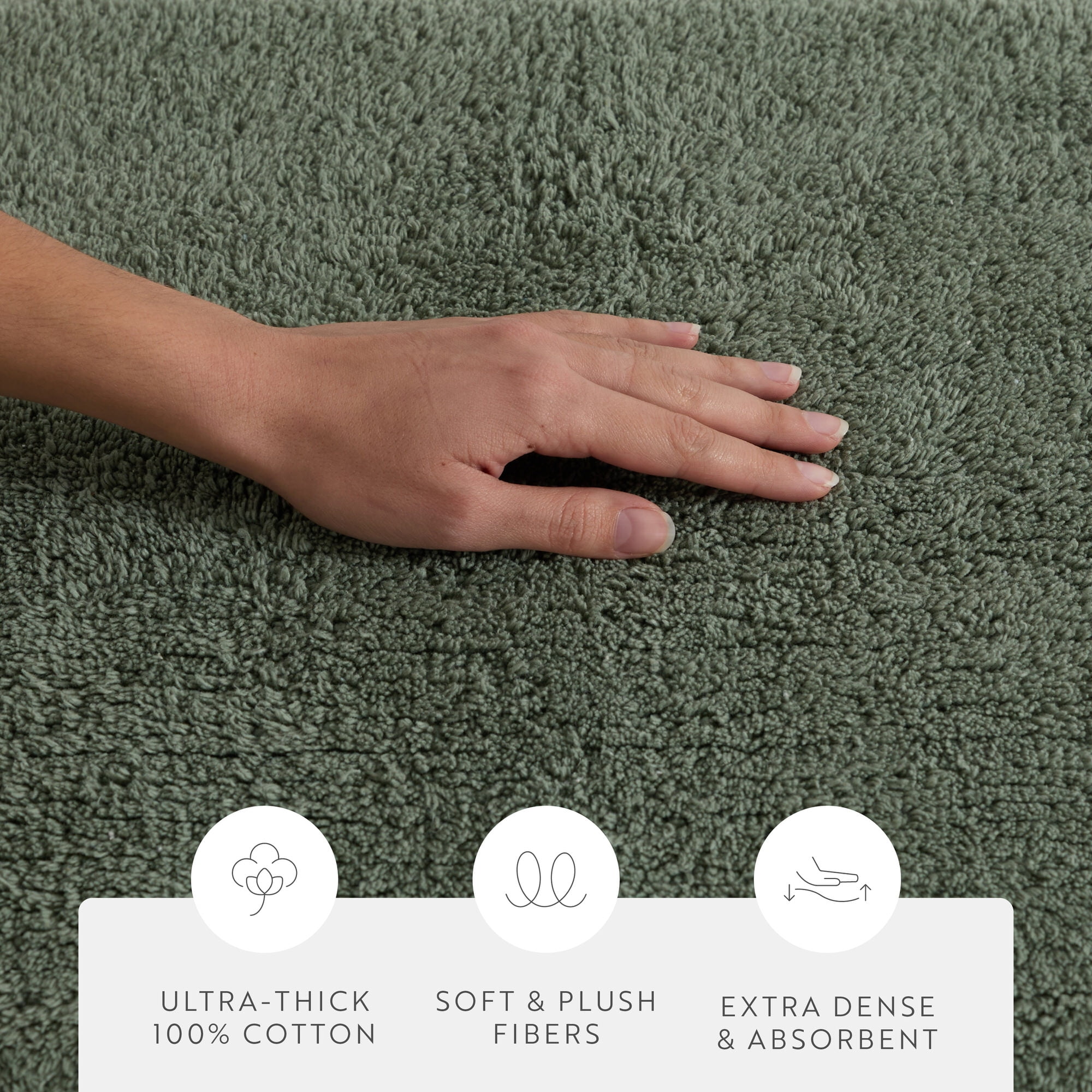 Noble Linens Reversible Dual-Texture Cotton Bath Mat, 24 in x 17 in, Sage