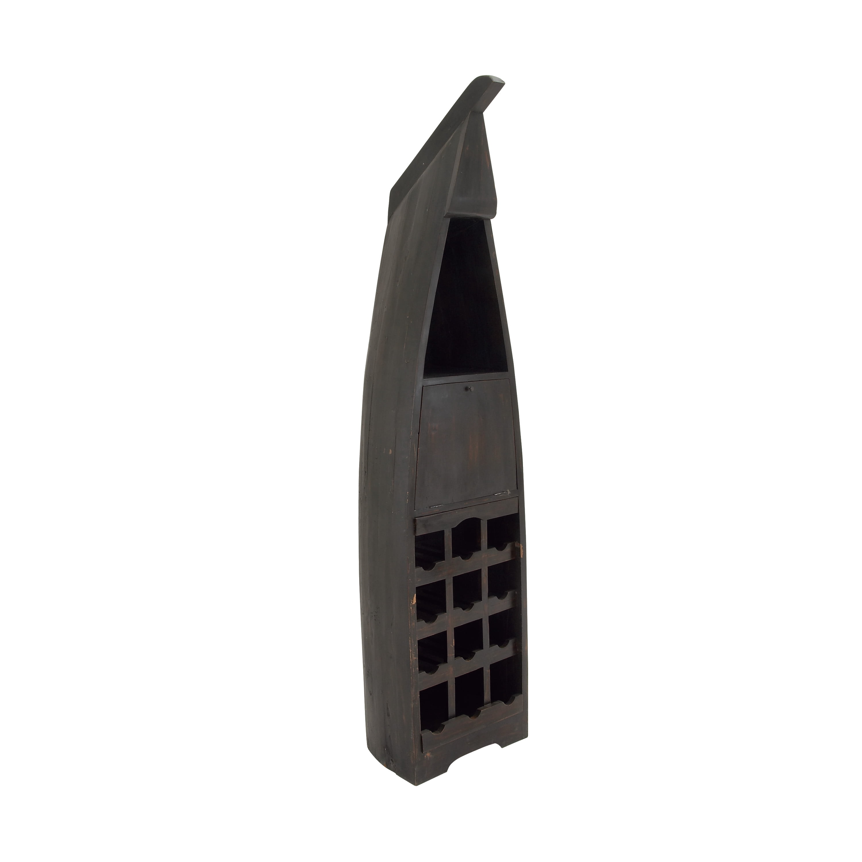 DecMode 21" x 83" Brown Wood 12 Bottles Boat Standing Wine Rack with Foldable Tray, 1-Piece