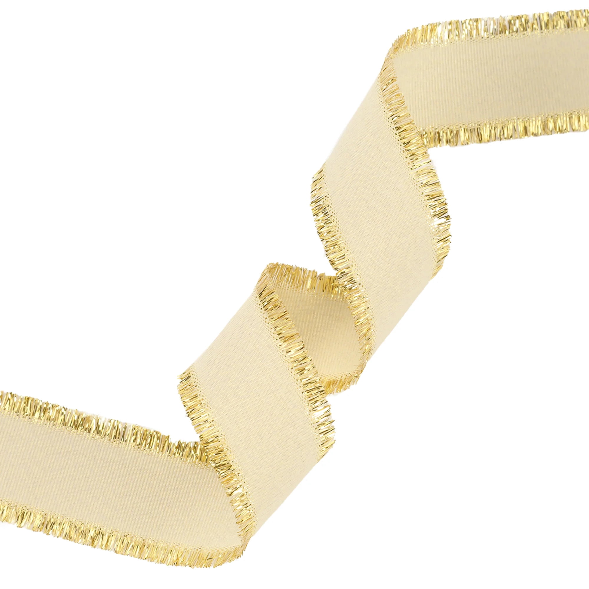 LaRibbons 1" Textured Grosgrain Ribbon | Gold Metallic Fringe Cream | 25 Yard Roll