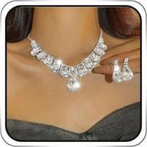 Rhinestone Bride Wedding Jewelry Set Silver Crystal Necklace Earring Sets Sparkly Party Prom Jewelry for Women