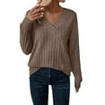 thumbnail image 5 of zbxnLI Womens Knit Sweaters Fall Winter Long Sleeve V Neck Knit Lightweight Tunic Tops for Women, 5 of 7
