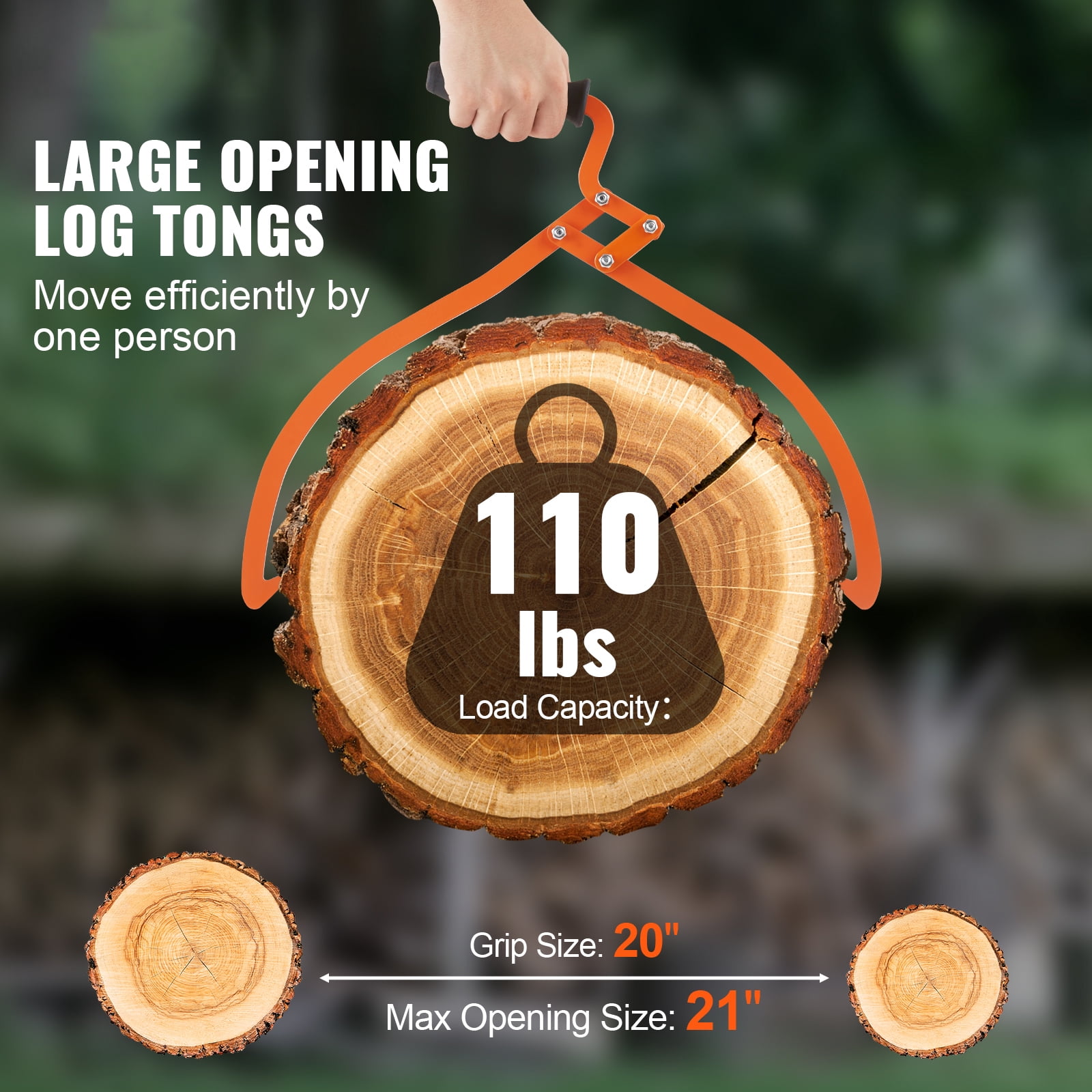 KFFKFF Log Tongs, Steel Hand Log Grapple with 110 lbs Loading Capacity, Log Lifting, Handling, Dragging & Carrying Tool,20 inch 2 Claw Logging Skidding Tongs Non-Slip Grip