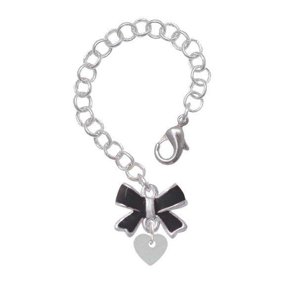 Delight Jewelry Acrylic 5/16" Imitation Pearl Heart - Silvertone Black Bow Charm Accessory for Tumblers and Thermal Cups
