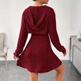 thumbnail image 4 of CharmCyan Women’s Ribbed Knit Long Sleeve Hooded Dress with Cutout Detail and Flared Skirt Casual Pullover Style Comfortable Fit Wine L, 4 of 7