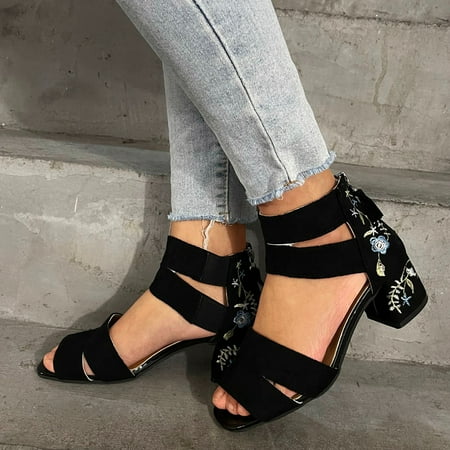 

Cathalem Wedge Comfort Sandals for Women Sandals Flock High Embroidered Beach Shoes Women s Outdoor Summer Open Flowers Sandal White 8.5