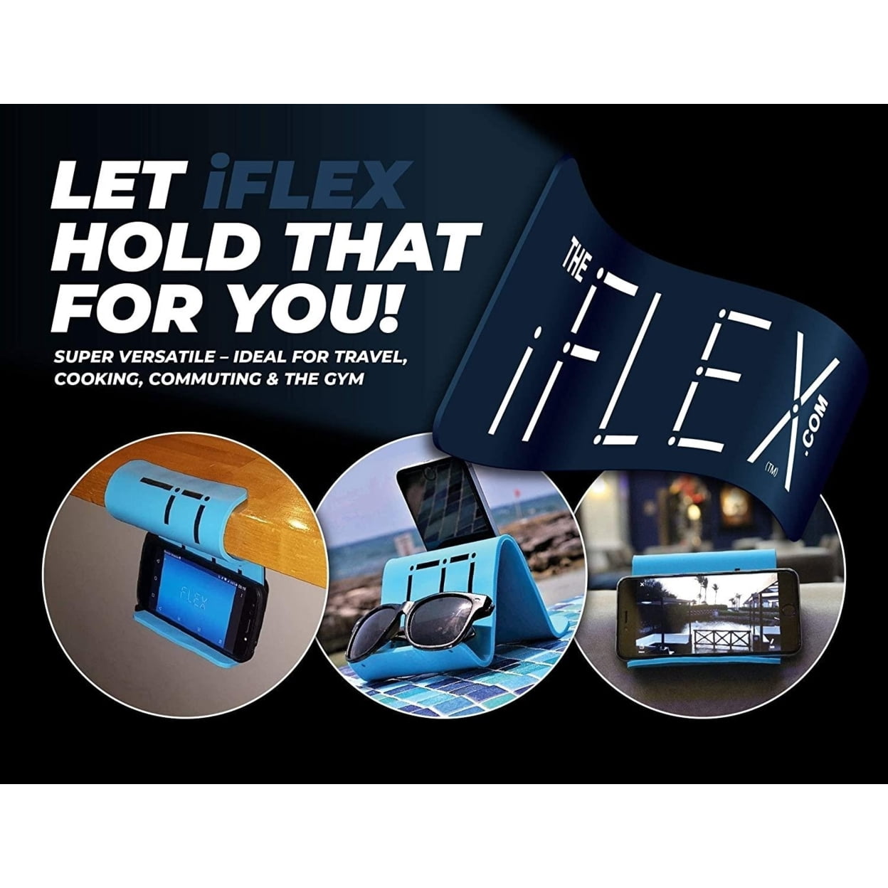 iFLEX Tablet Cell Phone Adjustable Stand Dark Blue Universal Hands-Free Non-Slip Grip Waterproof