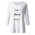 thumbnail image 4 of Womens 3/4 Sleeve Tees V-Neck Fashion Casual Tops 2026 Dragonfly Print Basic Spring Summer T Shirts, 4 of 5
