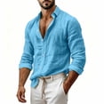 thumbnail image 5 of Purcolt Men's Linen Henley Shirt Long Sleeve Stand Collar Button Beach Summer Top for Vacation Resort Daily Wear Solid Work Business Casual Tops, 5 of 8