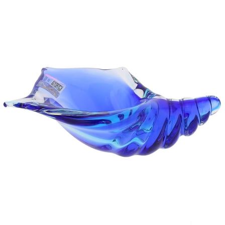 GlassOfVenice Murano Glass Cone Seashell Sculpture - Aqua Blue