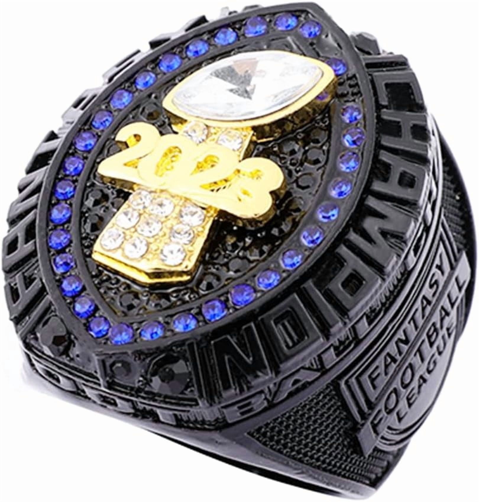 2023 Fantasy Football Championship Trophy Ring Award Prize Sport MVP Winner FFL League Champion Ring (size 8 with free box, Black Blue Stones)