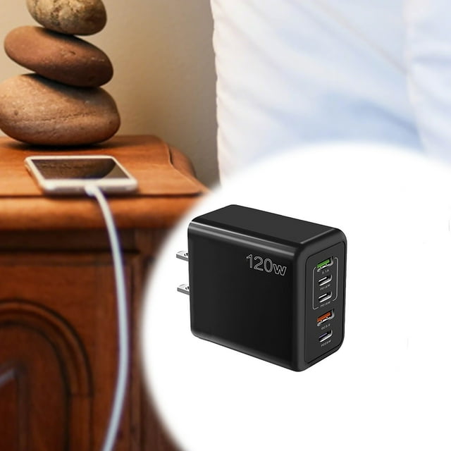 Klonfd 120W Fast Charger With 5 Ports 3PD+2USB Multiport Charger Block For Multiple Device 120w Fast Charging Wall Charger Fast Mobile Charger Adapter 5 Port Travel Charger