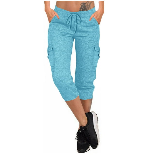 Timegard Womens Capri Pants Elastic Waisted Drawstring Comfy Crop Pants Summer Casual Shorts with Pockets