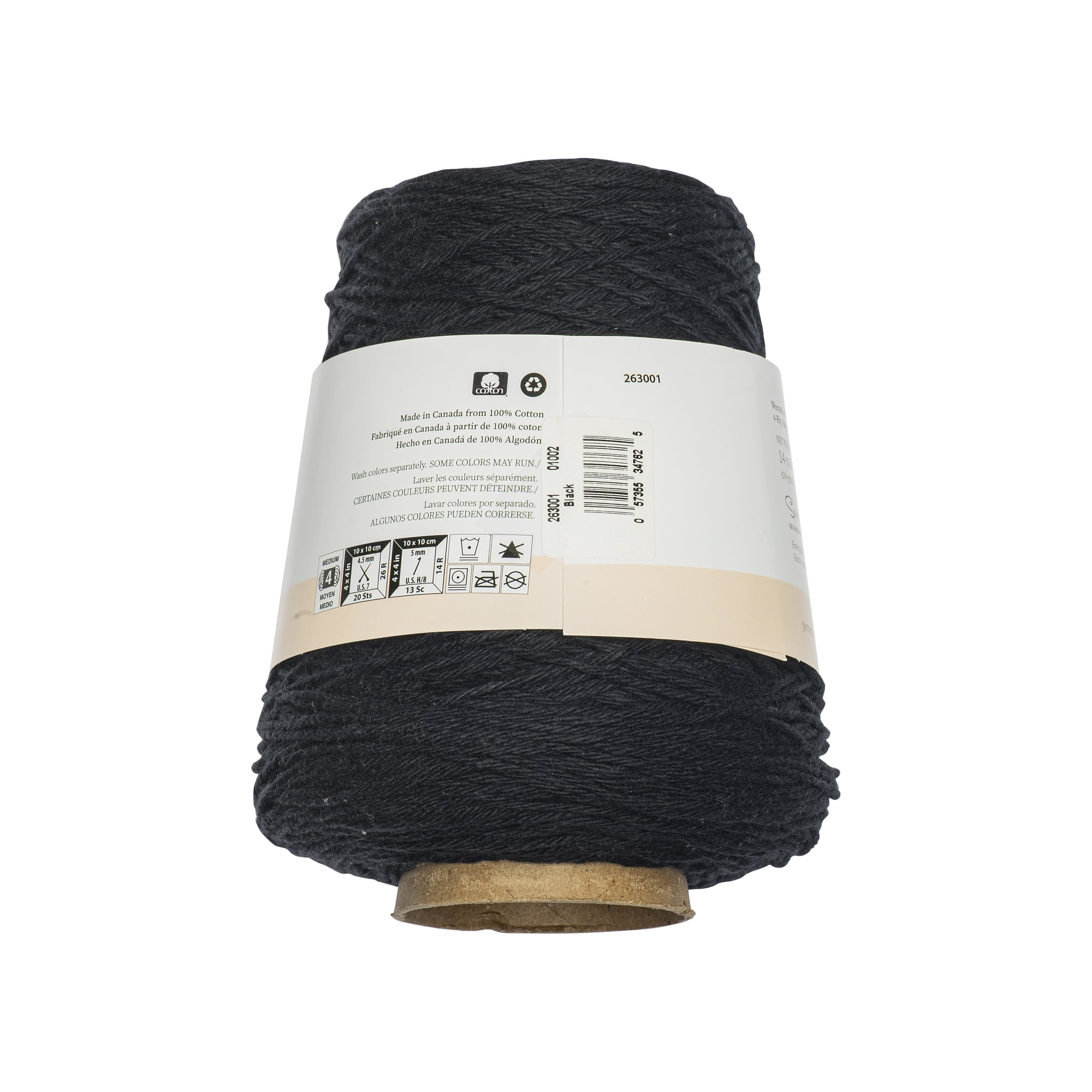Peaches & Creme Black Cotton Cone Yarn, 14 oz
