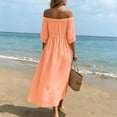 thumbnail image 7 of Atogsazn Women's Summer Off Shoulder Maxi Dress Casual Flowy Short Sleeve Side Split Dresses Loose Fit Sundress Orange XXXL Fashion, 7 of 7