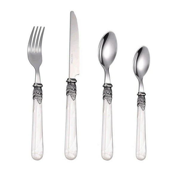 Cutlery set 4-piece country house shabby chic decoration relief pattern ivory stainless steel