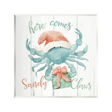 Stupell Industries Nautical Sandy Claws Crab Holiday Painting Unframed Art Print Wall Art, 12 x 12