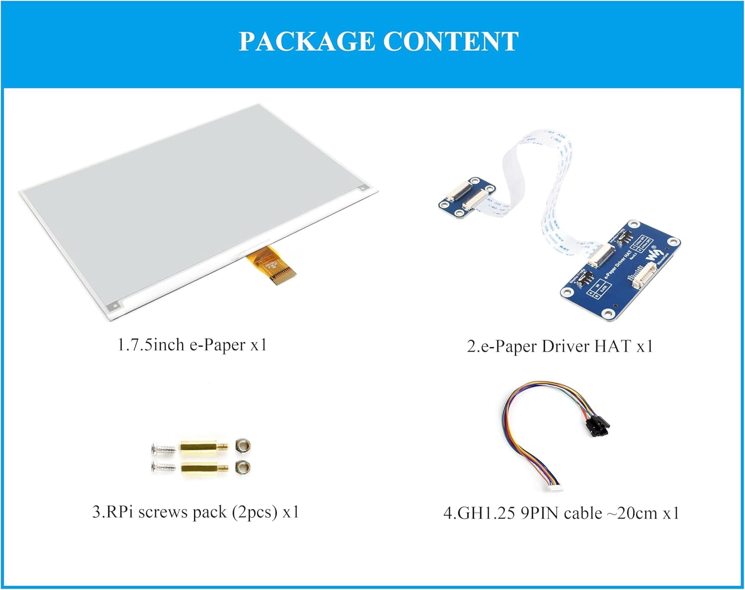 7.5inch e-Paper HAT Compatible with 5/4B/3B+/Zero/Zero W/Zero 2W/Pico/Pico W/Pico 2/Pico 2W/Jetson Nano, 800×480 Resolution 7.5inch E-Ink Display HAT, SPI Interface,Black White Two-Color