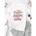 thumbnail image 2 of Camiseta de moda para mujer con estampado de cita en inglés, colorida y bonita. Cuello redondo, manga corta, algodón elástico, lavable a máquina. Camiseta de verano., 2 of 6