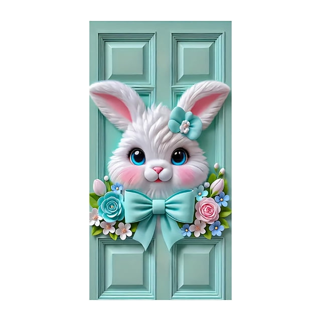 YWIYIUD 1PC Happy Easter Door Cover Easter Decorations, 71x35 Inch Easter Rabbit Eggs Door Banner Welcome Easter Banner Spring Theme Rabbit Door for Front Door Wall Indoor Outdoor Home Decor