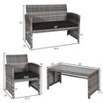 thumbnail image 6 of Gymax 4PCS Patio Outdoor Rattan Conversation Furniture Set w/ Black Cushion, 6 of 10