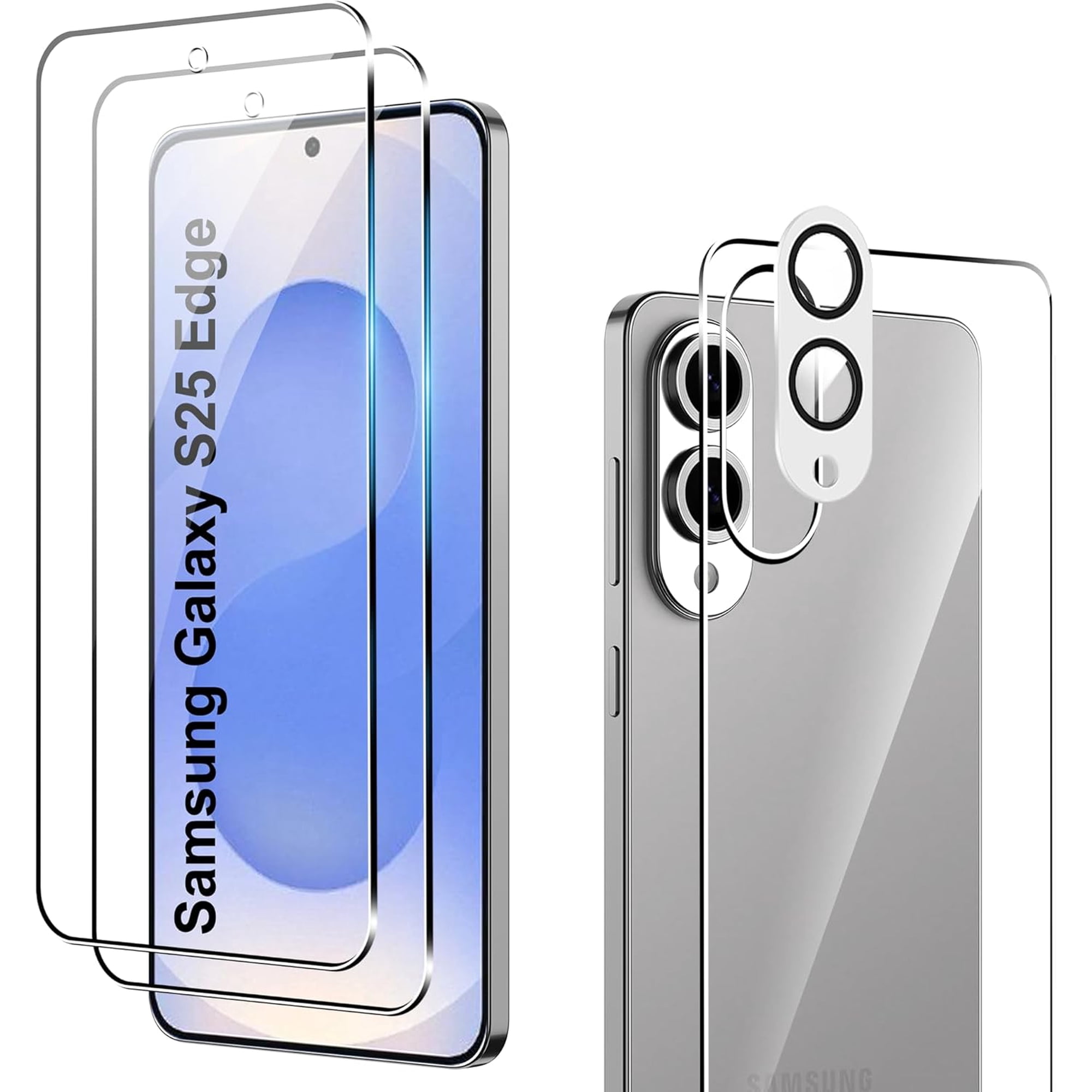 for Samsung Galaxy S25 Edge Screen Protector +Camera Lens Protector+Back Screen Protector,Tempered Glass,Anti-Scratch,High Definition(2+1+1 Pack)