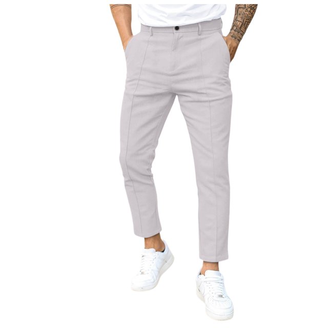 Afdoent Men's Pants New Male Double Fold Line Solid Color Casual Pants Classic